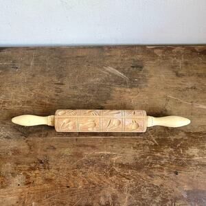 Vintage Springerle Carved Wooden Rolling Pin | Scandinavian Shortbread Cookies